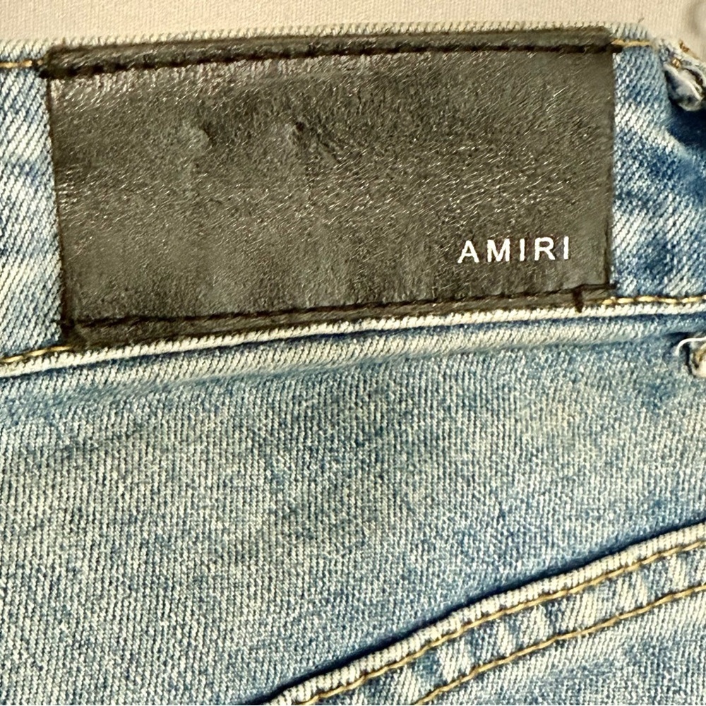 AMIRI Light Blue Skinny Jeans with Patterned Patches - Picture 4 of 10
